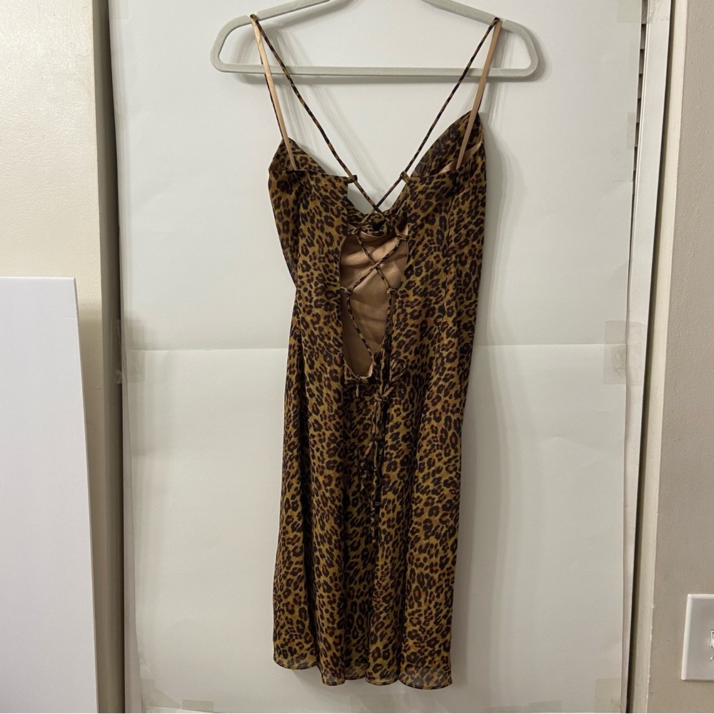 NWT STAUD Mini Bellamy Leopard Print Spaghetti Strap Dress L - Picture 8 of 15